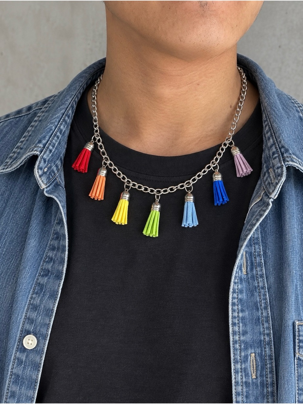 Rainbow Tassel Charm Necklace | Y2K Colorful Statement Jewellery